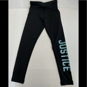 New!! Justice girls leggings black with blue glitters size 6 & 7